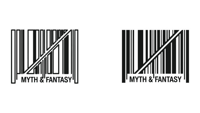 Myth and fantasy barcode logo design with diagonal split