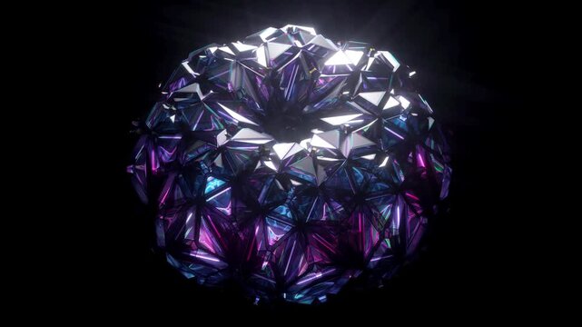 3d render video of abstract art of surreal futuristic computer 3d fractal transformed cube based on geometry polygon triangles in glass plastic material in rainbow spectrum gradient color