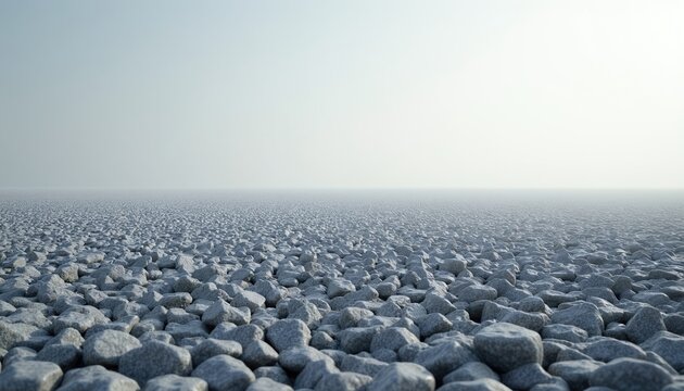 Seamless expanse of gray stones forms a textured surface extending to a hazy horizon. This minimalist background offers a neutral, earthy base for design projects.