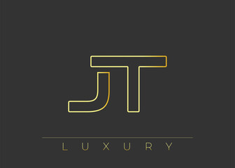 JT Luxury Modern Interlocking Letter Logo Design. Luxury Monogram Logo With Gold Outline On dark Background, Elegant Minimal Branding Mark. © Mahamud