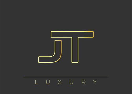 JT Luxury Modern Interlocking Letter Logo Design. Luxury Monogram Logo With Gold Outline On dark Background, Elegant Minimal Branding Mark.