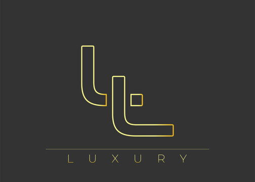 LL Luxury Modern Interlocking Letter Logo Design. Luxury Monogram Logo With Gold Outline On dark Background, Elegant Minimal Branding Mark.