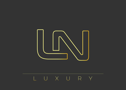 LN Luxury Modern Interlocking Letter Logo Design. Luxury Monogram Logo With Gold Outline On dark Background, Elegant Minimal Branding Mark.