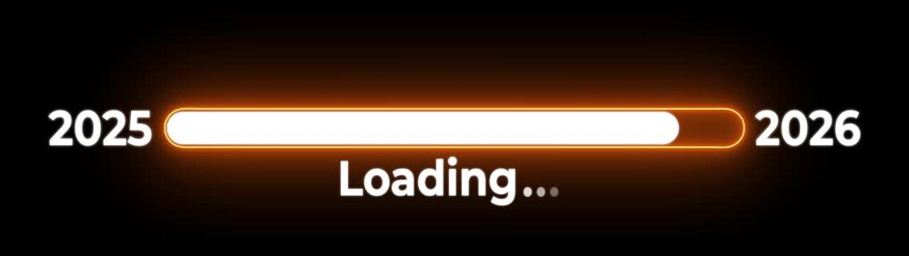 New year 2026 loading bar animation Year changing from 2025 to 2026. Loading bar neon from 2025 to 2026 new year transfer animation on black background.