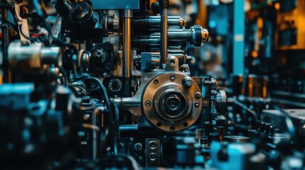 Fototapeta premium Intricate Industrial Machinery and Complex Mechanical Systems in a Daylight Manufacturing Plant.