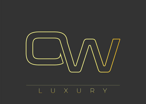 OW Luxury Modern Interlocking Letter Logo Design. Luxury Monogram Logo With Gold Outline On dark Background, Elegant Minimal Branding Mark.