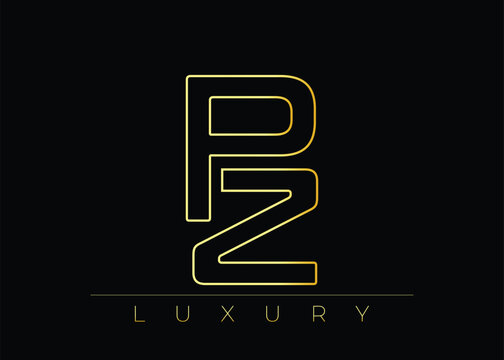 PZ Luxury Modern Interlocking Letter Logo Design. Luxury Monogram Logo With Gold Outline On dark Background, Elegant Minimal Branding Mark.