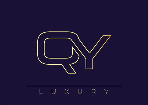 QY Luxury Modern Interlocking Letter Logo Design. Luxury Monogram Logo With Gold Outline On dark Background, Elegant Minimal Branding Mark.