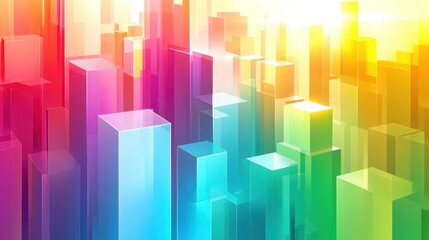 Fototapeta premium Vibrant Colorful Cityscape with Abstract Geometric Structures and Bright Sunlight