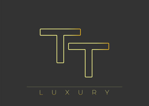 TT Luxury Modern Interlocking Letter Logo Design. Luxury Monogram Logo With Gold Outline On dark Background, Elegant Minimal Branding Mark.