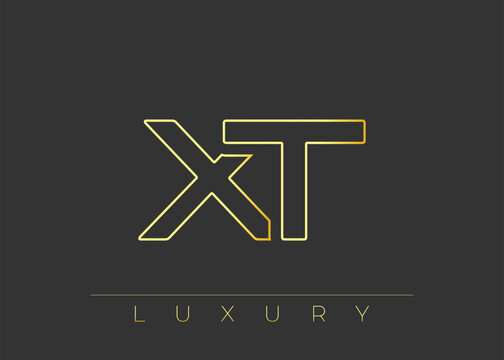 XT Luxury Modern Interlocking Letter Logo Design. Luxury Monogram Logo With Gold Outline On dark Background, Elegant Minimal Branding Mark.
