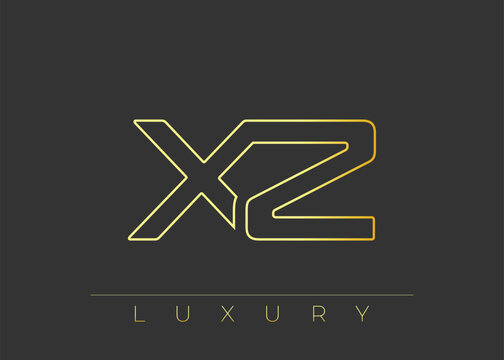 XZ Luxury Modern Interlocking Letter Logo Design. Luxury Monogram Logo With Gold Outline On dark Background, Elegant Minimal Branding Mark.
