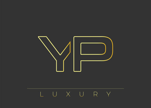 YP Luxury Modern Interlocking Letter Logo Design. Luxury Monogram Logo With Gold Outline On dark Background, Elegant Minimal Branding Mark.