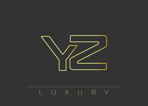 YZ Luxury Modern Interlocking Letter Logo Design. Luxury Monogram Logo With Gold Outline On dark Background, Elegant Minimal Branding Mark.