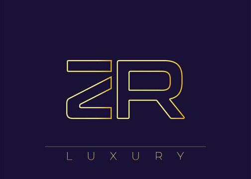 ZR Luxury Modern Interlocking Letter Logo Design. Luxury Monogram Logo With Gold Outline On dark Background, Elegant Minimal Branding Mark.