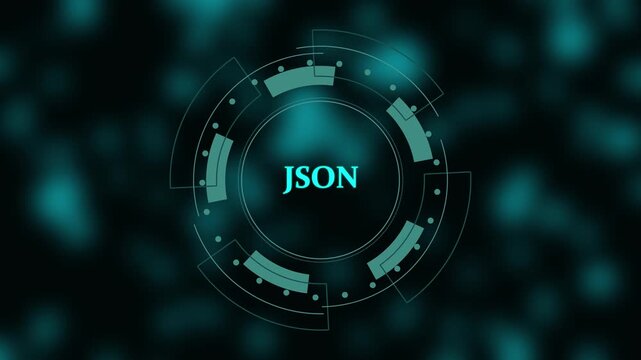 Futuristic Circular Interface with JSON Text and Blurred Teal Background technology JSON