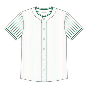Baseball jersey shirt flat sketch with green pinstripes