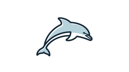 Fototapeta premium A simple, playful light blue dolphin leaps across a white background