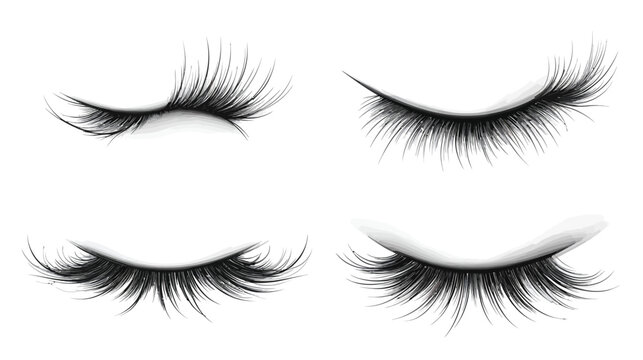 Illustration of four closed eye pairs, showing long, thick eyelashes in a grayscale color scheme