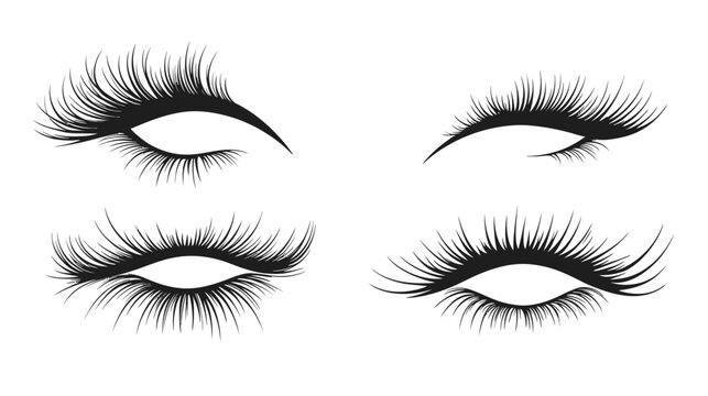A stylized illustration showing four sets of closed eyes with prominent, thick eyelashes