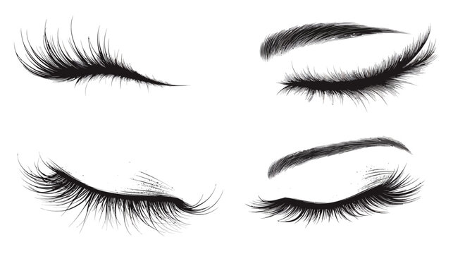 Artistic black and white illustration of four sets of closed eyes with detailed lashes and brows