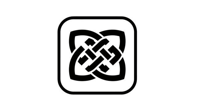 Black celtic knot symbol inside rounded square border on white background