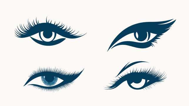 Four stylized eye illustrations with dark blue detail against a white background, representing beauty and vision
