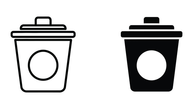 Black and white trash bin icons with lid open