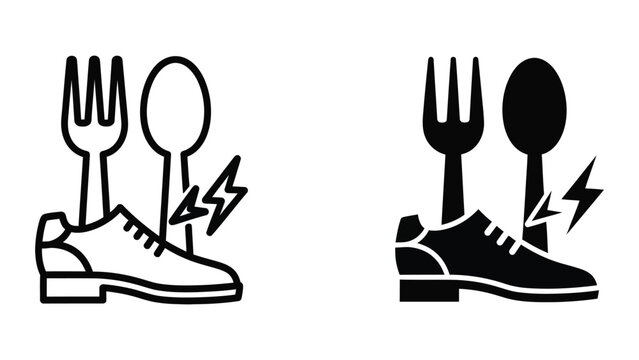 Electric shock from fork and egg touching shoe icon