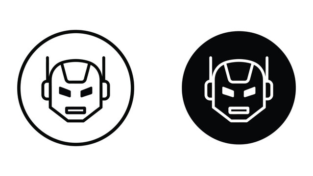 Minimalist robot head icon with antennae in circular frame