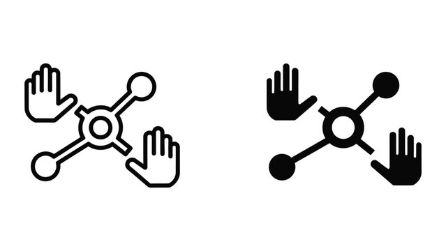 Stop and prohibition hands icon with network nodes