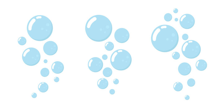 Air bubbles flat cartoon, soap foam oxygen bubbles, vector design elements isolate.