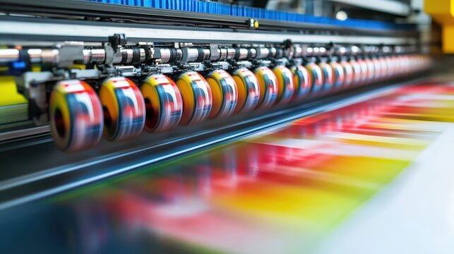 Industrial Inkjet Printing Machine in Operation Showcasing Dynamic Fluid Ink Layering and Vibrant Color Production