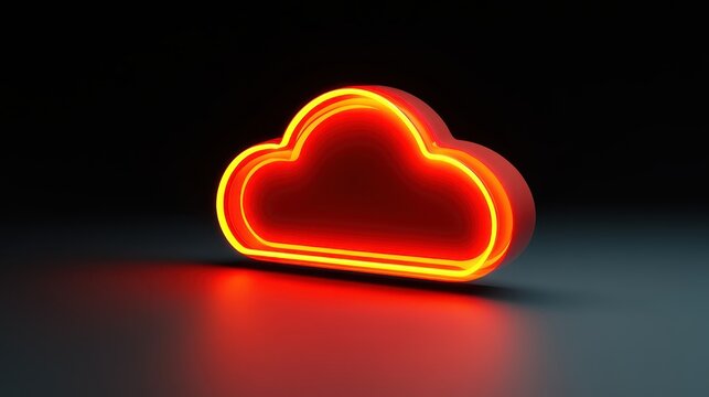 Glowing neon red and yellow digital cloud icon representing secure data and cloud computing technology