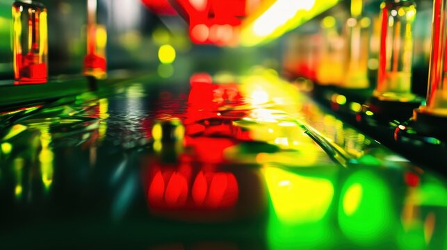 Vibrant Abstract Reflections of Colorful Lights on Wet Textured Surface