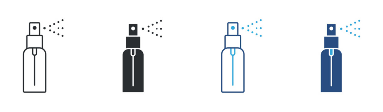 Spray bottle icon set. cosmetic or cleaning mist sprayer. hygiene and packaging concept. vector illustration.