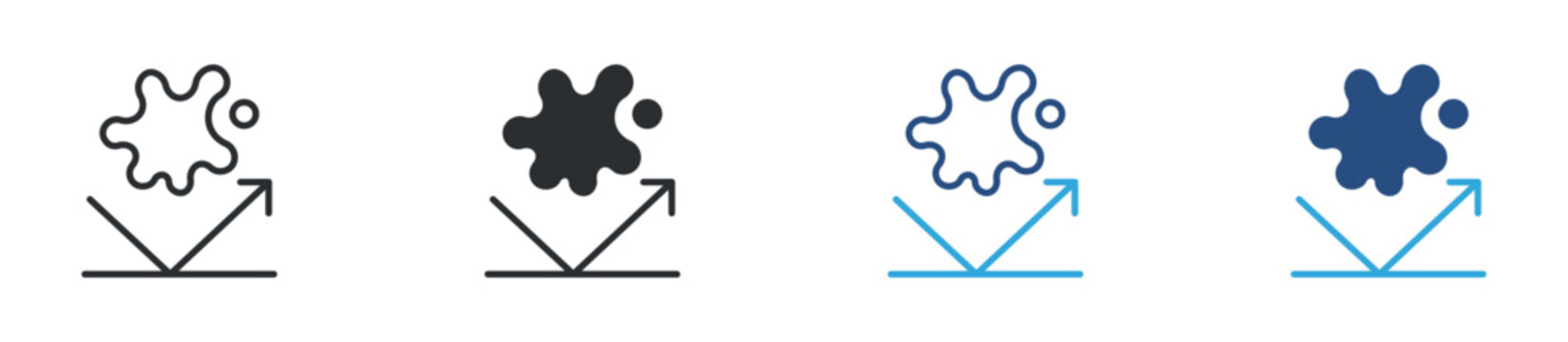 Stain resistance on surface icon set. liquid splash repelled from fabric surface. protection and easy clean concept. vector illustration.