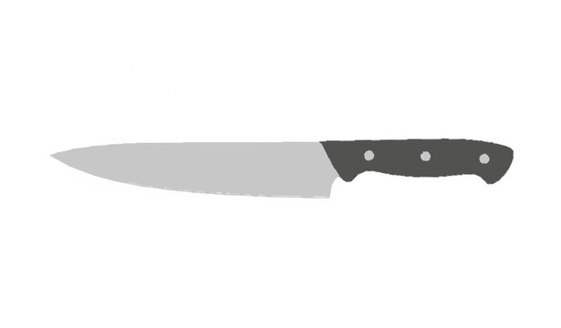 Chef kitchen knife with black handle flat vector illustration isolated cooking tool clipping path style