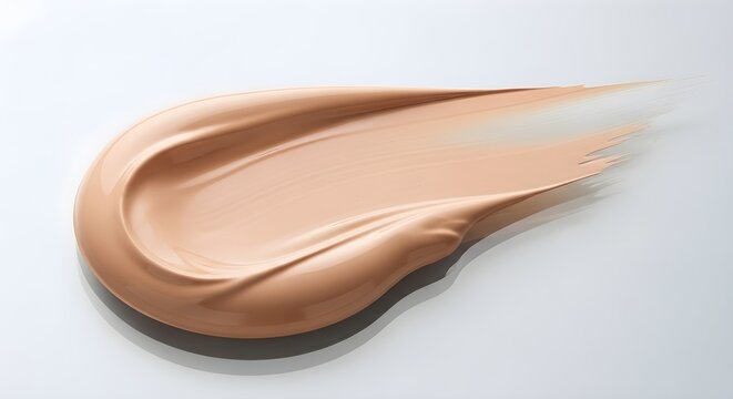 smear of beige foundation makeup on white background