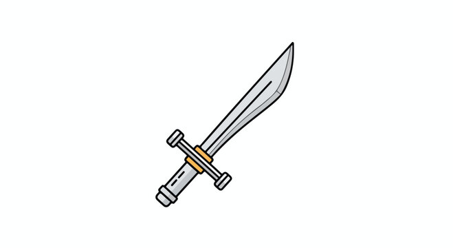 Illustration of a silver dagger with a gold and brown handle and crossguard on a white background.