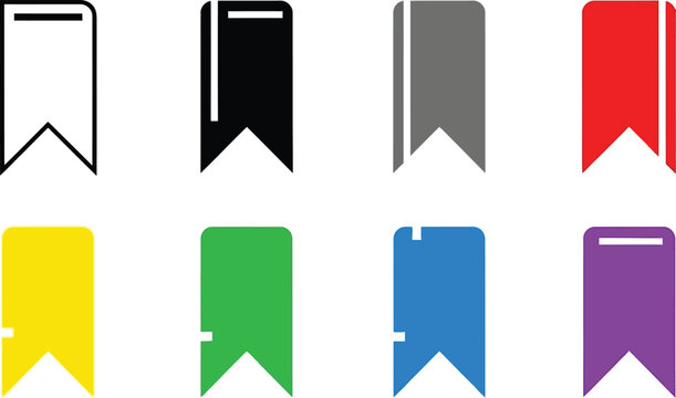 Bookmark icon set, colorful ribbon tag vector collection, 8 web interface button elements