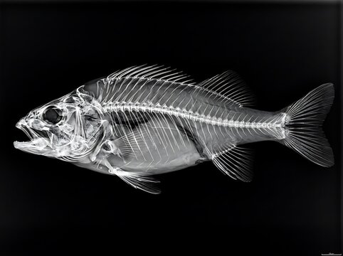 X-ray of fish skeleton, fishbone, radiograph, animal anatomy