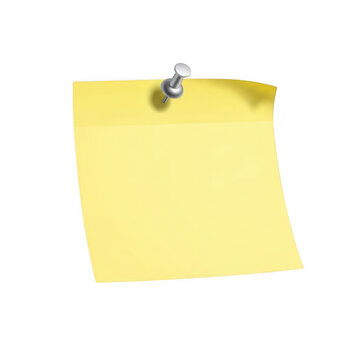 Yellow Sticky Note with Pin 3D Render Isolated Transparent Background
