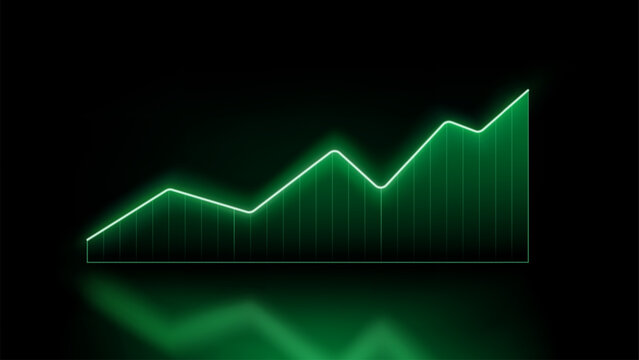Neon Green Glowing Financial Growth Graph Upward Trend, Vector Illustration