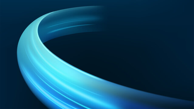 Abstract Blue Glowing Curved Light Trail, Vector Illustration