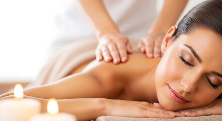 Obraz premium Woman receiving a relaxing back massage at a spa with candles