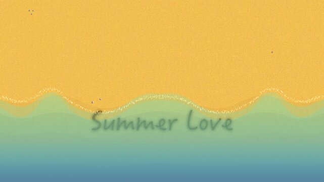 Write summer love in handwriting on the beach, but sea waves erase the text. Youthful love, holiday, memory, sadness loop above animation.