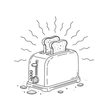 Burning toaster with bread popping up