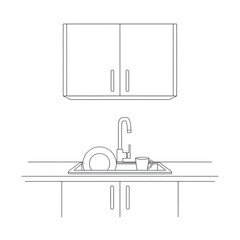 Fototapeta premium Kitchen sink and cabinet line drawing