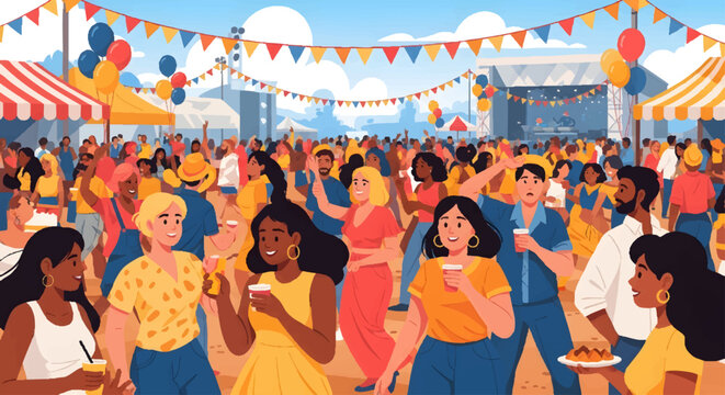 Vibrant outdoor festival with diverse crowd celebrating